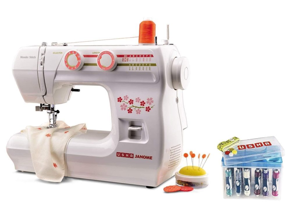 USHA Janome Wonder Stitch Electric Sewing Machine With Hard Cover With Free Kit, Multicolour